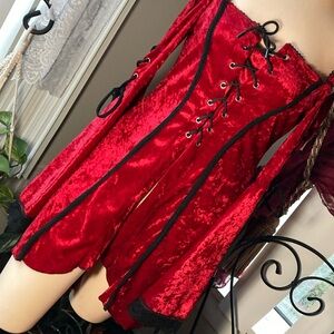 90’s y2k goth vampire vintage LIP SERVICE red velvet bell sleeve top